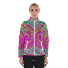 Groovy Abstract Pink, Turquoise And Yellow Swirl Winter Jacket by myrubiogarden