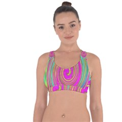 Groovy Abstract Pink, Turquoise And Yellow Swirl Cross String Back Sports Bra by myrubiogarden
