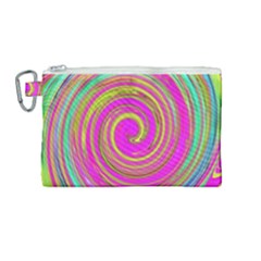 Groovy Abstract Pink, Turquoise And Yellow Swirl Canvas Cosmetic Bag (medium) by myrubiogarden