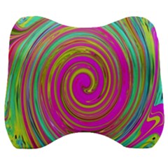 Groovy Abstract Pink, Turquoise And Yellow Swirl Velour Head Support Cushion by myrubiogarden