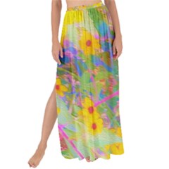 Pretty Yellow And Red Flowers With Turquoise Maxi Chiffon Tie-up Sarong