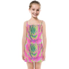 Lime Green And Pink Succulent Sedum Rosette Kids Summer Sun Dress by myrubiogarden