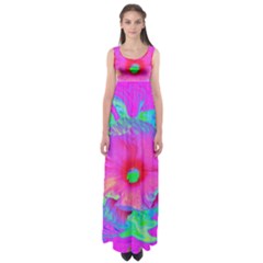 Psychedelic Pink And Red Hibiscus Flower Empire Waist Maxi Dress by myrubiogarden