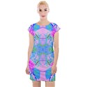 Pink And Purple Dahlia On Blue Pattern Cap Sleeve Bodycon Dress View1