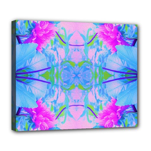 Pink And Purple Dahlia On Blue Pattern Deluxe Canvas 24  X 20  (stretched) by myrubiogarden