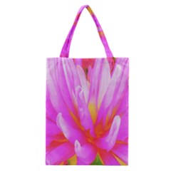 Fiery Hot Pink And Yellow Cactus Dahlia Flower Classic Tote Bag by myrubiogarden