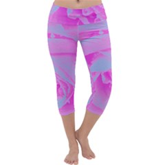 Perfect Hot Pink And Light Blue Rose Detail Capri Yoga Leggings by myrubiogarden