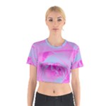 Perfect Hot Pink And Light Blue Rose Detail Cotton Crop Top