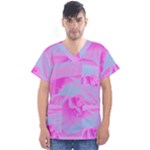 Perfect Hot Pink And Light Blue Rose Detail Men s V-Neck Scrub Top