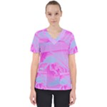Perfect Hot Pink And Light Blue Rose Detail Women s V-Neck Scrub Top