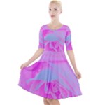 Perfect Hot Pink And Light Blue Rose Detail Quarter Sleeve A-Line Dress