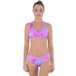 Perfect Hot Pink And Light Blue Rose Detail Criss Cross Bikini Set