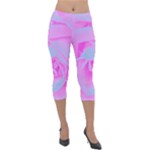 Perfect Hot Pink And Light Blue Rose Detail Lightweight Velour Capri Leggings 