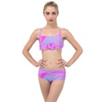 Perfect Hot Pink And Light Blue Rose Detail Layered Top Bikini Set
