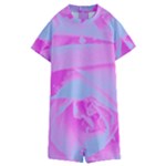 Perfect Hot Pink And Light Blue Rose Detail Kids  Boyleg Half Suit Swimwear