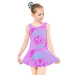 Perfect Hot Pink And Light Blue Rose Detail Kids  Skater Dress Swimsuit