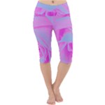 Perfect Hot Pink And Light Blue Rose Detail Lightweight Velour Cropped Yoga Leggings