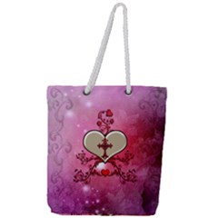 Wonderful Hearts With Floral Elements Full Print Rope Handle Tote (large) by FantasyWorld7