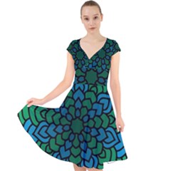 Green Blue Mandala Vector Cap Sleeve Front Wrap Midi Dress by Alisyart