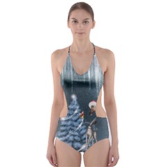 Christmas, Cute Giraffe With Bird Cut-out One Piece Swimsuit by FantasyWorld7
