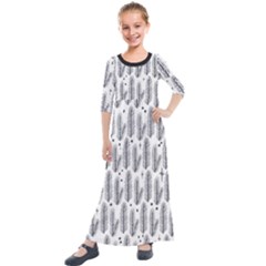 Christmas Pine Pattern Organic Hand Drawn Modern Black And White Kids  Quarter Sleeve Maxi Dress by genx
