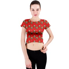 Trump Wrait Pattern Make Christmas Great Again Maga Funny Red Gift With Snowflakes And Trump Face Smiling Crew Neck Crop Top by snek