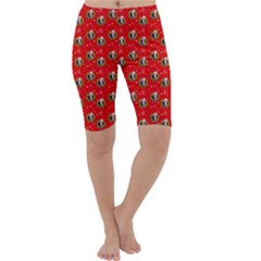 Trump Wrait Pattern Make Christmas Great Again Maga Funny Red Gift With Snowflakes And Trump Face Smiling Cropped Leggings  by snek