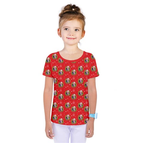 Trump Wrait Pattern Make Christmas Great Again Maga Funny Red Gift With Snowflakes And Trump Face Smiling Kids  One Piece Tee by snek