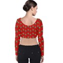 Trump Wrait Pattern Make Christmas Great Again MAGA Funny Red Gift with Snowflakes and Trump Face smiling Velvet Long Sleeve Crop Top View2