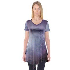 Orion Nebula Pastel Violet Purple Turquoise Blue Star Formation Short Sleeve Tunic  by genx