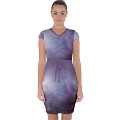 Orion Nebula Pastel Violet Purple Turquoise Blue Star Formation Capsleeve Drawstring Dress  by genx