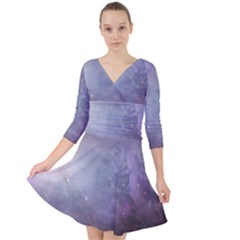 Orion Nebula Pastel Violet Purple Turquoise Blue Star Formation Quarter Sleeve Front Wrap Dress by genx