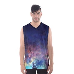 Lagoon Nebula Interstellar Cloud Pastel Pink, Turquoise And Yellow Stars Men s Basketball Tank Top by genx