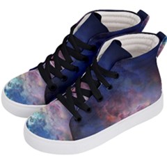 Lagoon Nebula Interstellar Cloud Pastel Pink, Turquoise And Yellow Stars Kid s Hi-top Skate Sneakers by genx