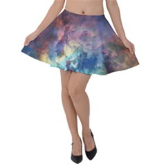 Lagoon Nebula Interstellar Cloud Pastel Pink, Turquoise And Yellow Stars Velvet Skater Skirt by genx