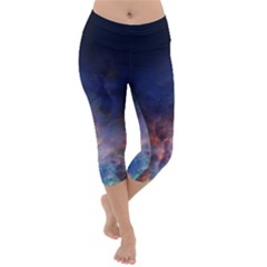 Lagoon Nebula Interstellar Cloud Pastel Pink, Turquoise And Yellow Stars Lightweight Velour Capri Yoga Leggings by genx