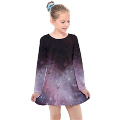 Eagle Nebula Wine Pink And Purple Pastel Stars Astronomy Kids  Long Sleeve Dress by genx