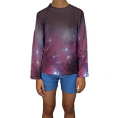 Christmas Tree Cluster Red Stars Nebula Constellation Astronomy Kids  Long Sleeve Swimwear by genx