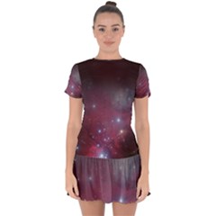 Christmas Tree Cluster Red Stars Nebula Constellation Astronomy Drop Hem Mini Chiffon Dress by genx