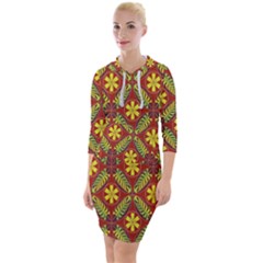 Abstract Floral Pattern Background Quarter Sleeve Hood Bodycon Dress by Alisyart