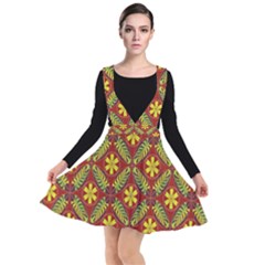 Abstract Floral Pattern Background Plunge Pinafore Dress