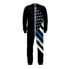 Usa Flag The Thin Blue Line I Back The Blue Usa Flag Grunge On Black Background Onepiece Jumpsuit (kids) by snek