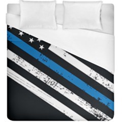 Usa Flag The Thin Blue Line I Back The Blue Usa Flag Grunge On Black Background Duvet Cover (king Size) by snek