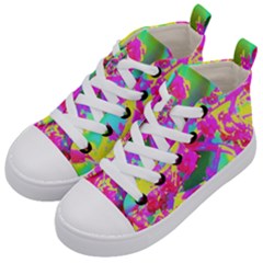 Psychedelic Succulent Sedum Turquoise And Yellow Kid s Mid-top Canvas Sneakers by myrubiogarden