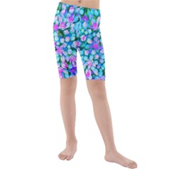 Blue And Hot Pink Succulent Sedum Flowers Detail Kids  Mid Length Swim Shorts