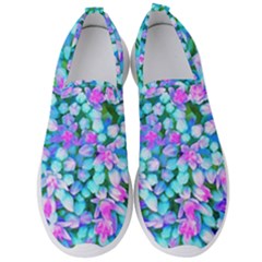 Blue And Hot Pink Succulent Sedum Flowers Detail Men s Slip On Sneakers by myrubiogarden