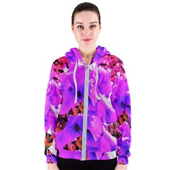 Abstract Ultra Violet Purple Iris On Red And Pink Women s Zipper Hoodie