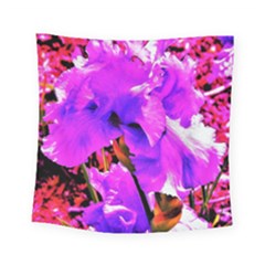 Abstract Ultra Violet Purple Iris On Red And Pink Square Tapestry (small) by myrubiogarden