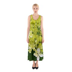 Elegant Chartreuse Green Limelight Hydrangea Macro Sleeveless Maxi Dress by myrubiogarden