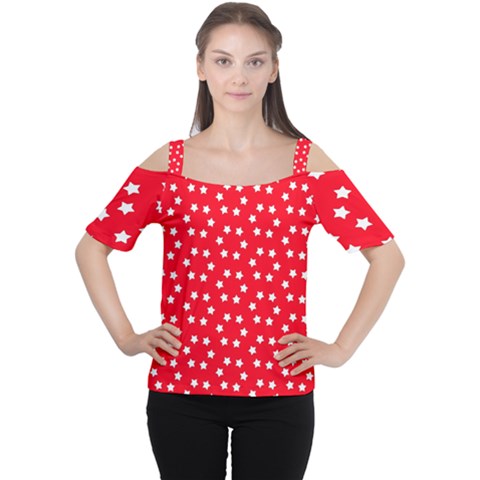 Christmas Pattern White Stars Red Cutout Shoulder Tee by Mariart